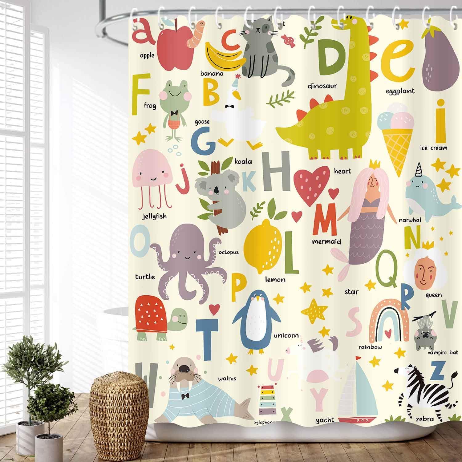JAWO Kids ABC Learning Shower Curtain Set