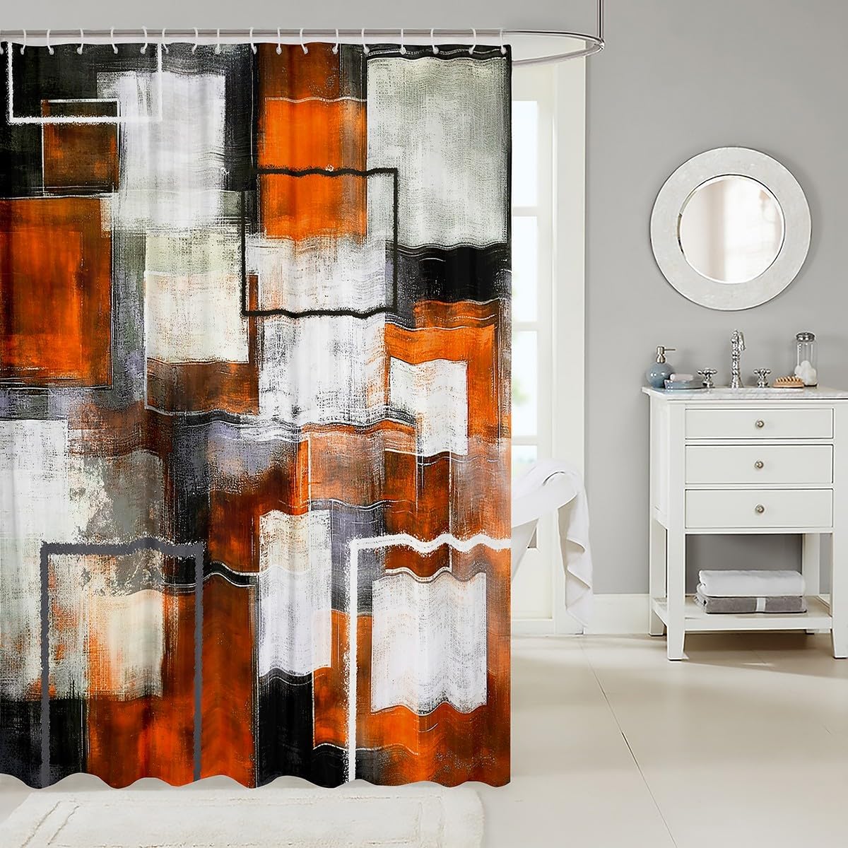 Elegant Geometric Design 72x84 Inch Waterproof Shower Curtain