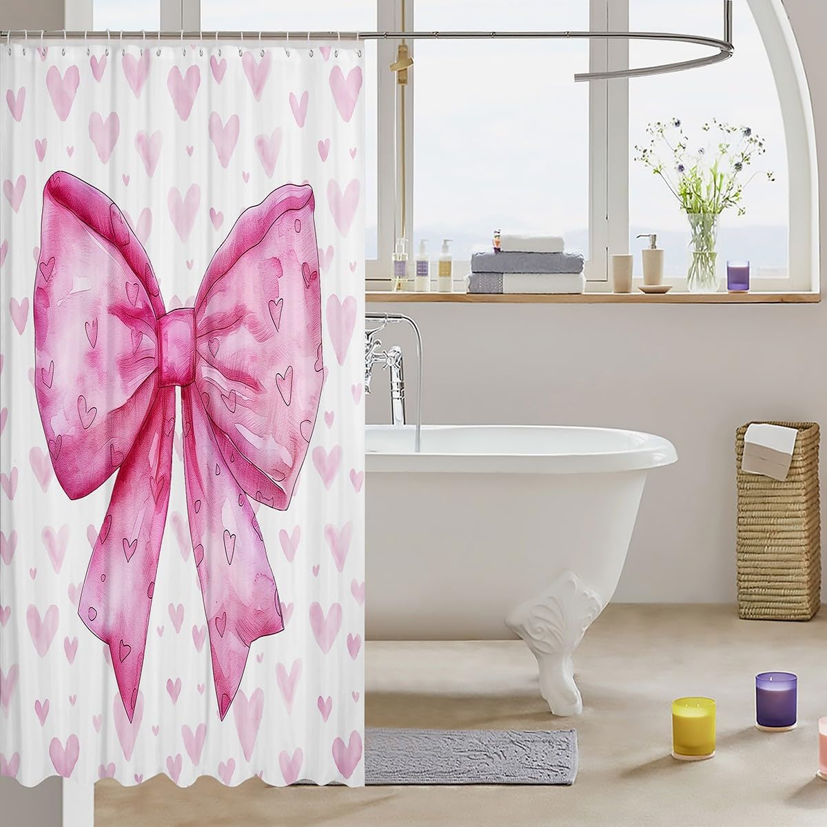 Manfei Pink Bowknot Girly Shower Curtains Princess Castle Tale Style