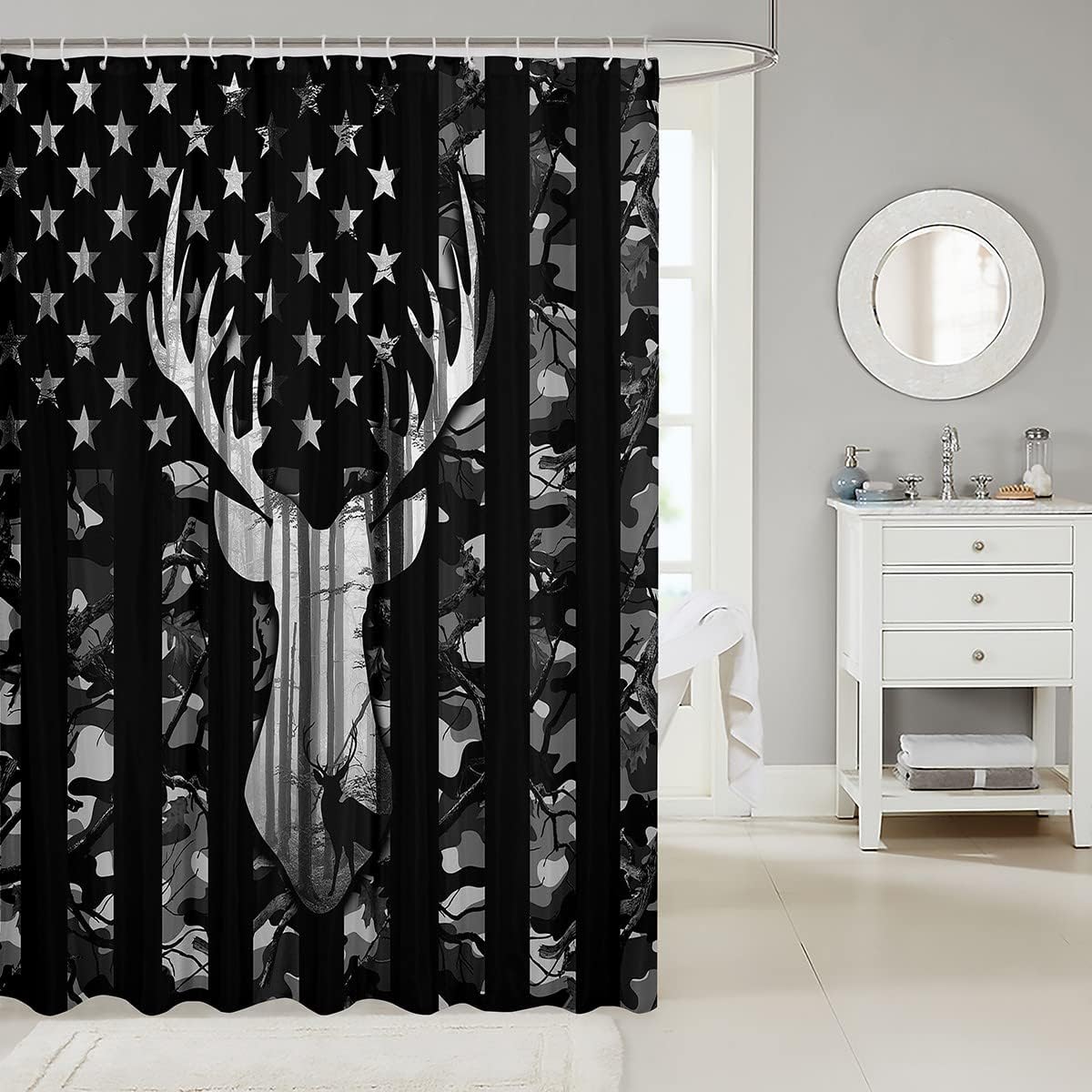 Manfei Deer Antlers Silhouette Bath Shower Curtain