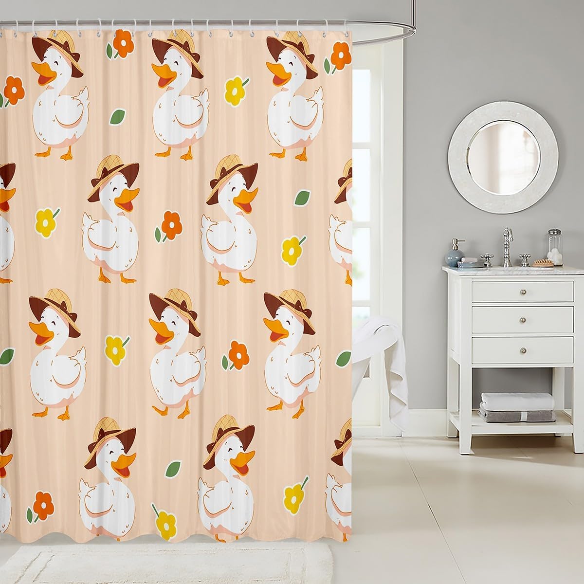 Adorable Cartoon Duck Shower Curtain Set