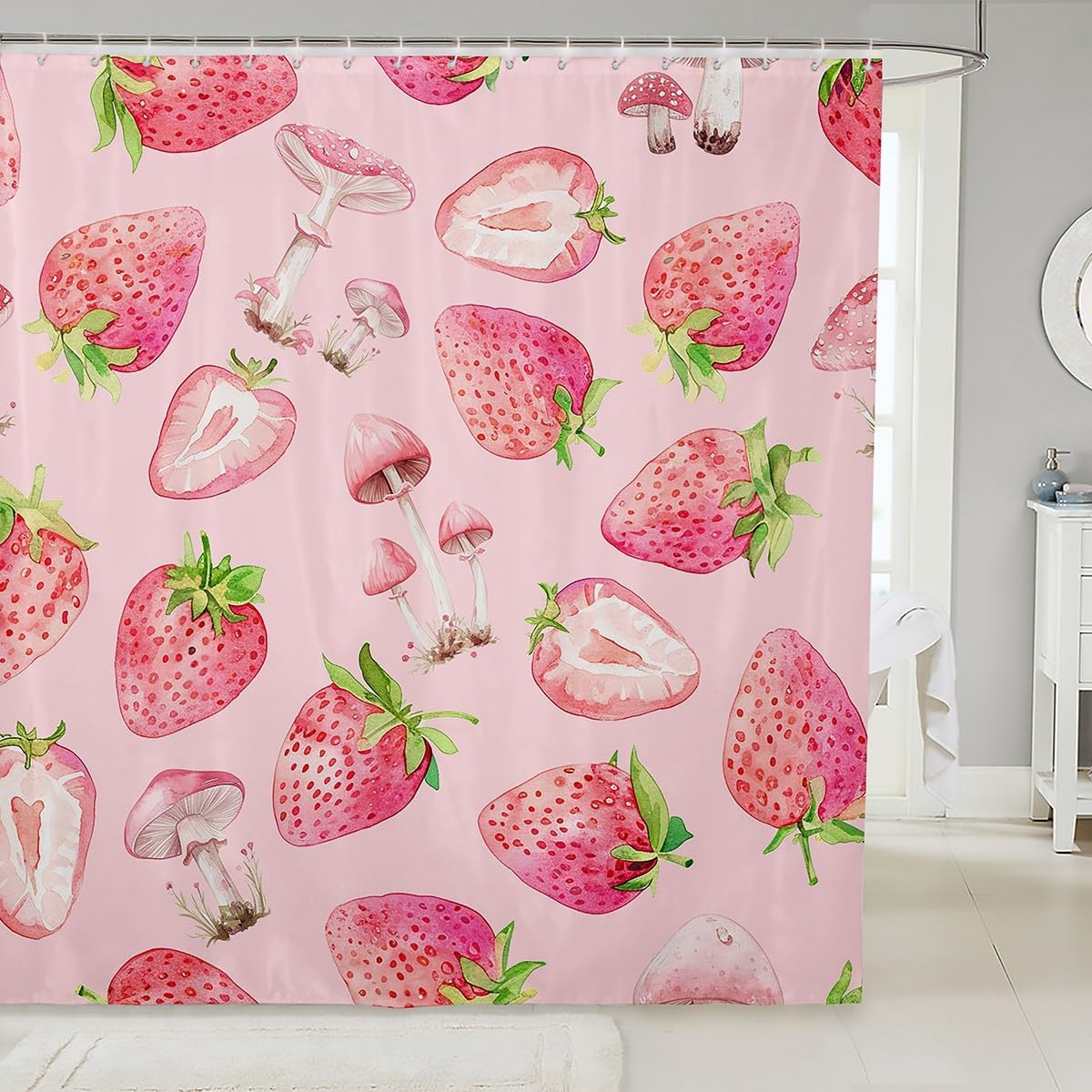 Feelyou Kids Pink Strawberry Bath Curtain