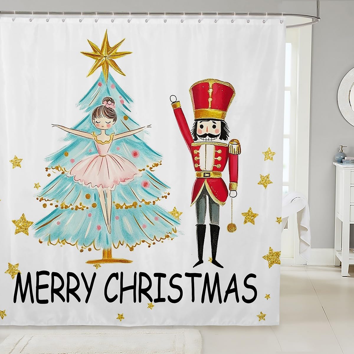 Feelyou Nutcracker Bath Curtain for Kids waterproof shower curtain with festive design