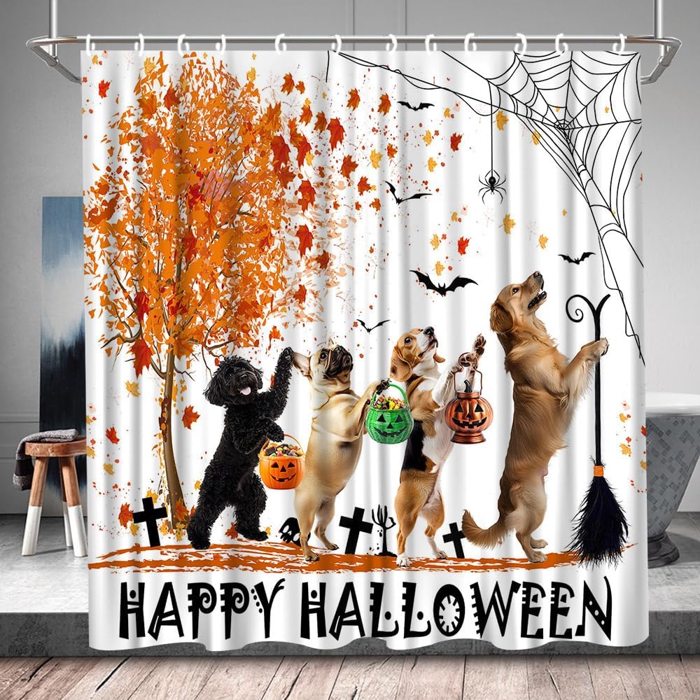 Cute Halloween Thanksgiving Shower Curtain with 14 Hooks 70x78