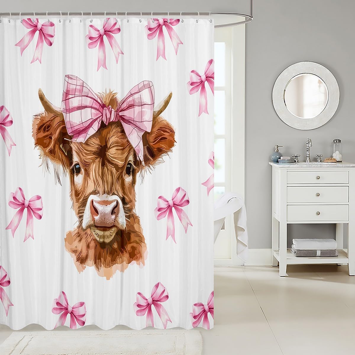 Colibr Highland Cow Bath Curtain Set - Kawaii for Kids Men Women