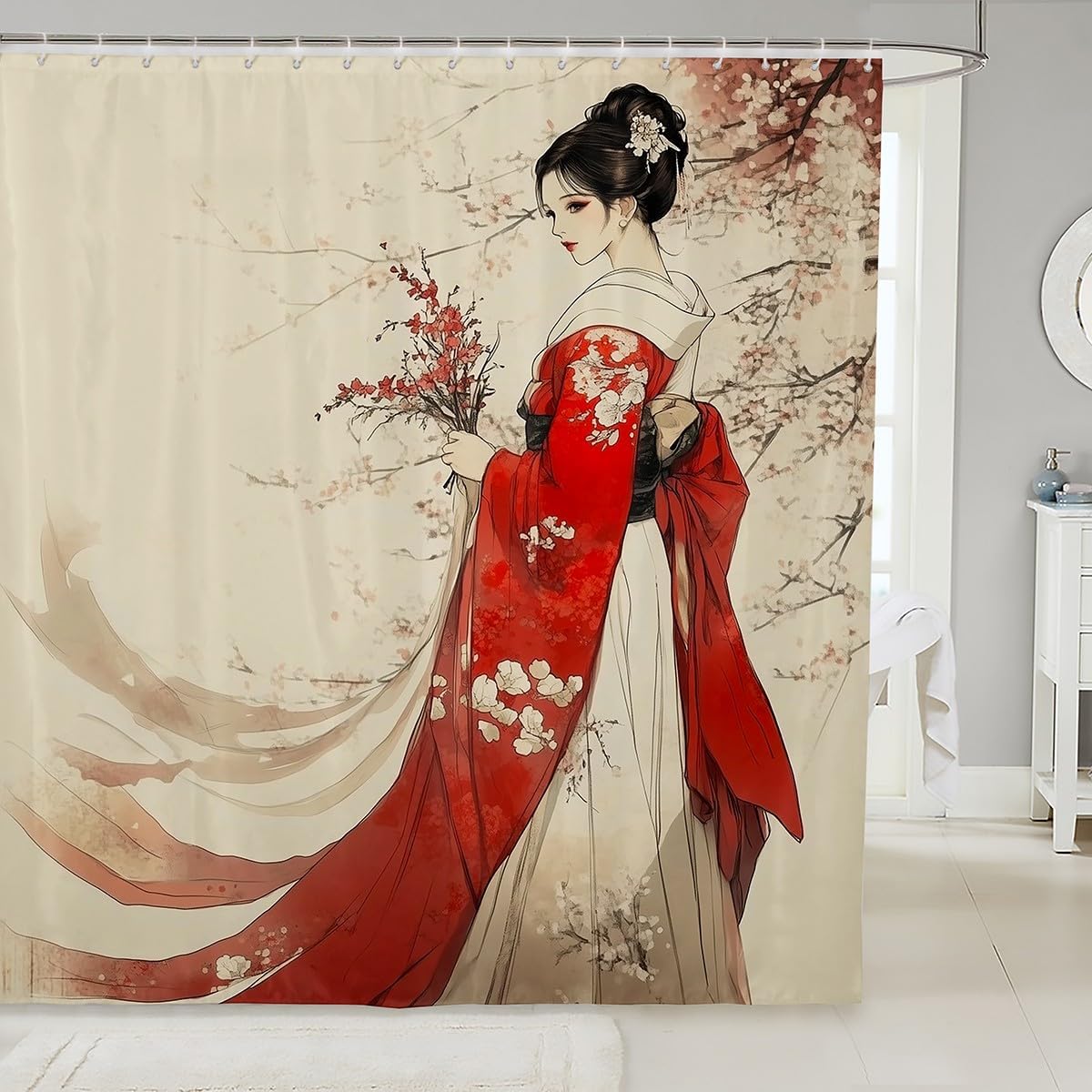 Jejeloiu Japanese Geisha Shower Curtain 72x72