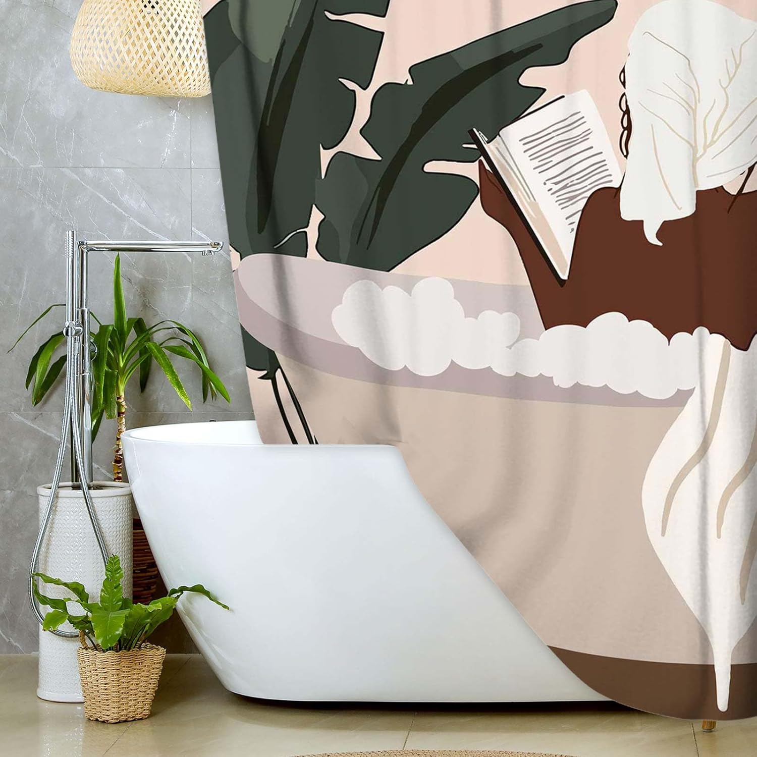 DYNH Boho Black Girl Afro Art Shower Curtain Set 47x64IN