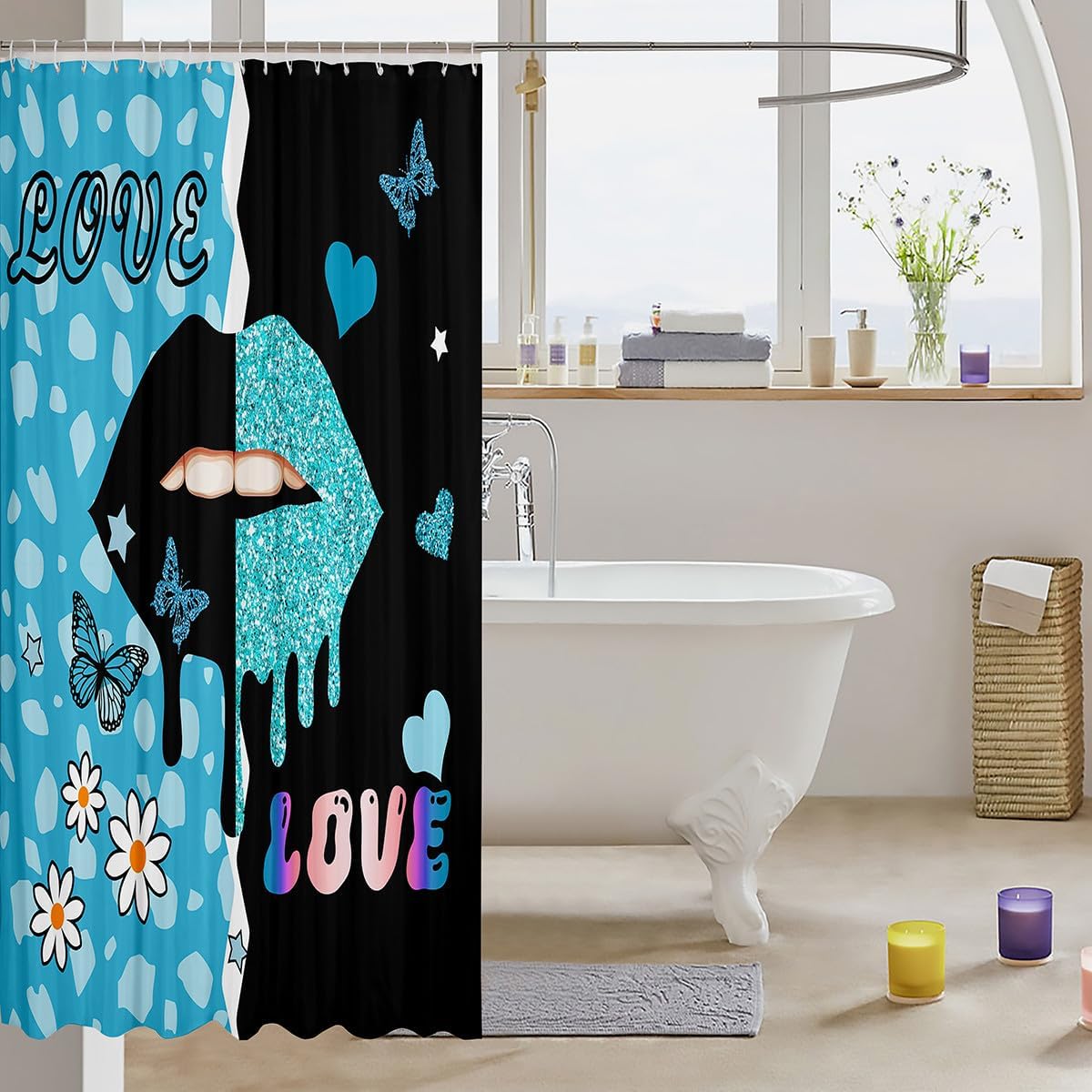 Manfei Lip Kids Shower Curtain with 12 Hooks