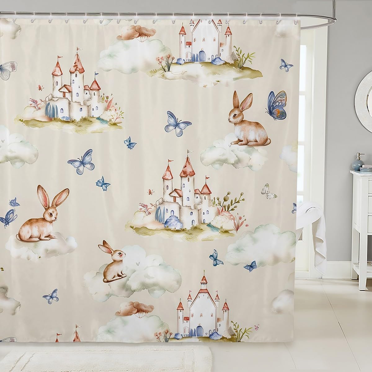 Feelyou Cartoon Rabbit shower curtain castle bath 72x72inches