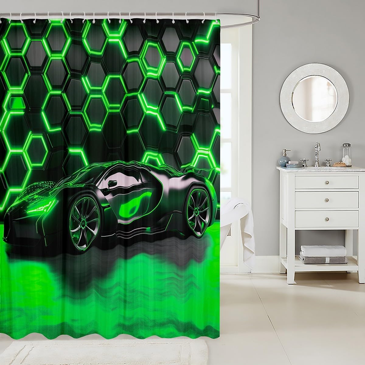 72x72 Green Racing Car Shower Curtain