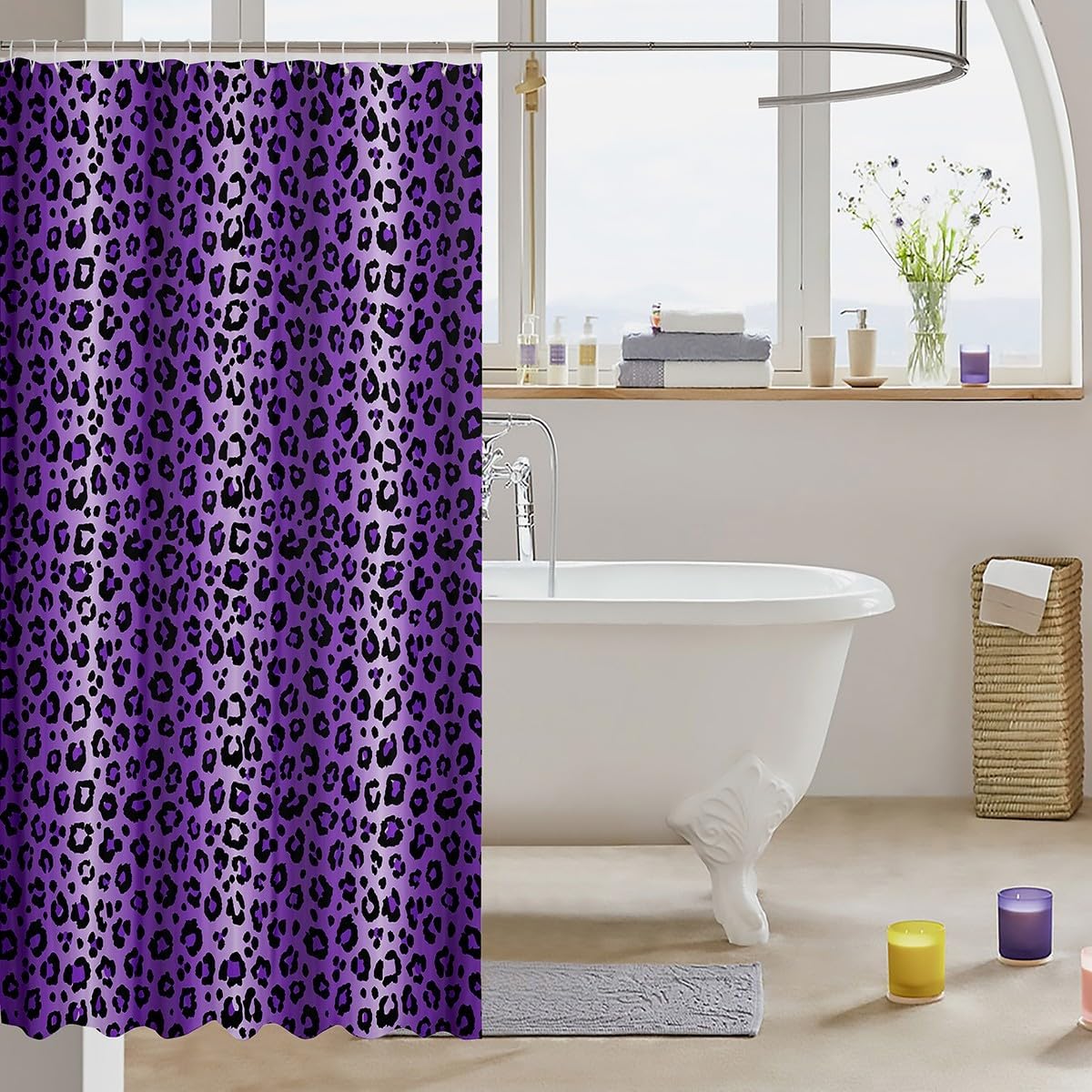 Feelyou Cute Cheetah-printed Bath Curtain Soft Durable for Home RVs