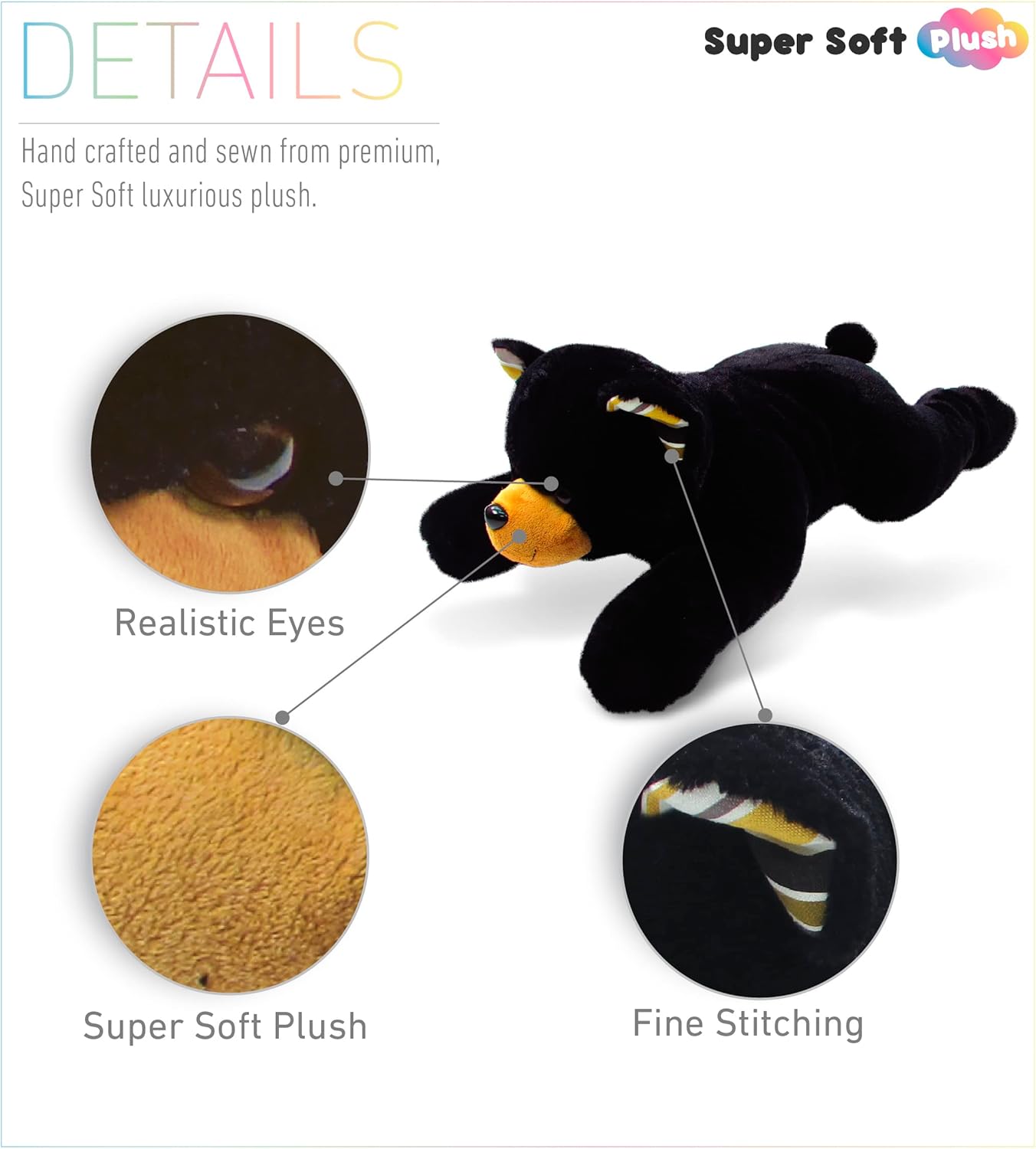 DolliBu Plush Black Bear Block Pillow