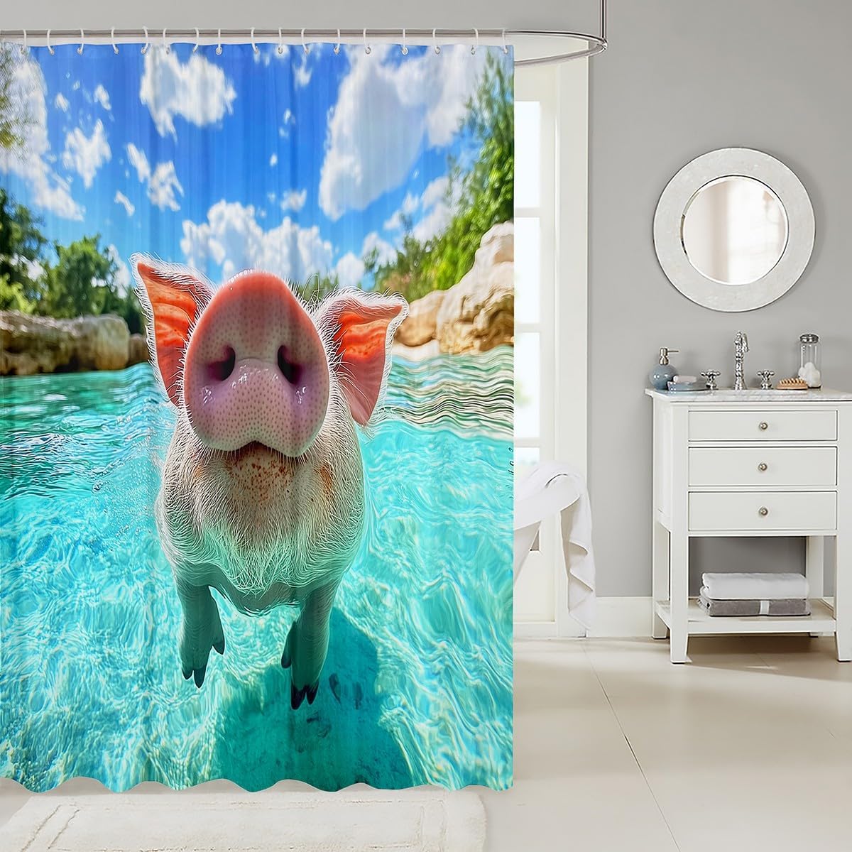 J e j e l o i u Cute Pig Shower Curtain