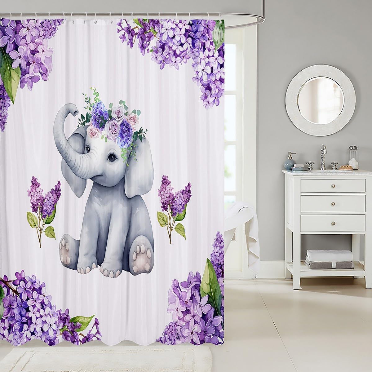 Manfei Cute Elephant Kids Shower Curtains
