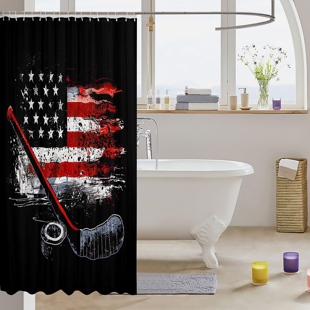 Feelyou Kids Ice Hockey American Flag Bath Curtain 72 x 72