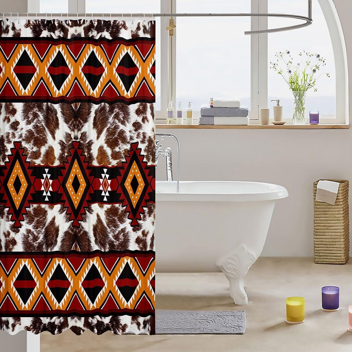 Feelyou Cow Print Shower Curtain 72x78 inches Bohemian Bath Accessory