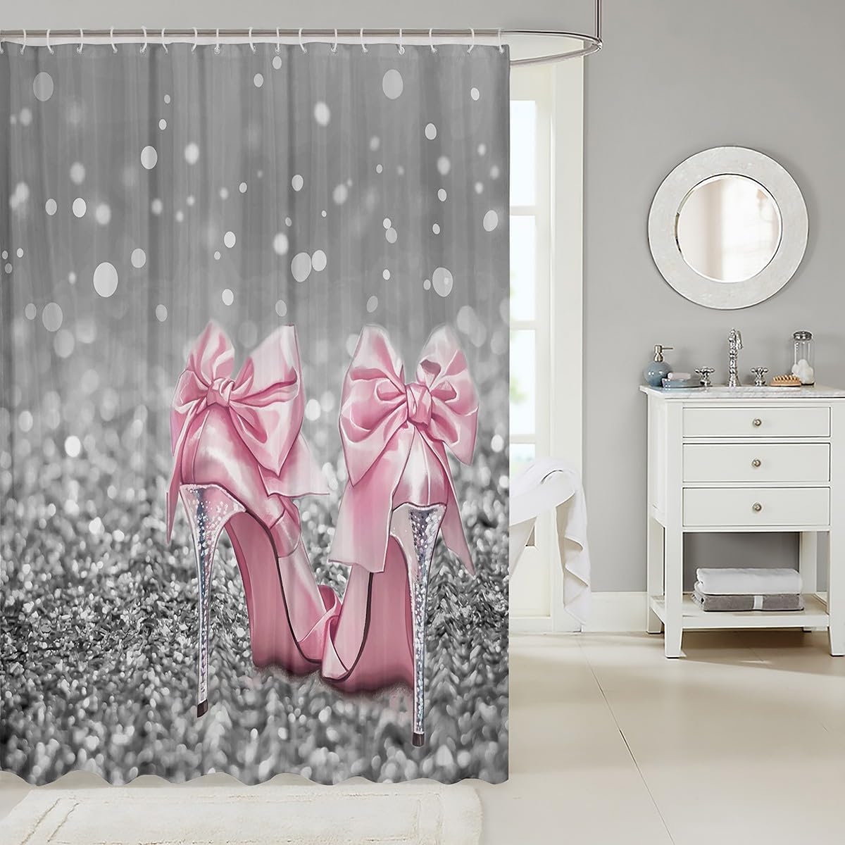 Manfei Glitter Pink High-Heels Shower Curtains