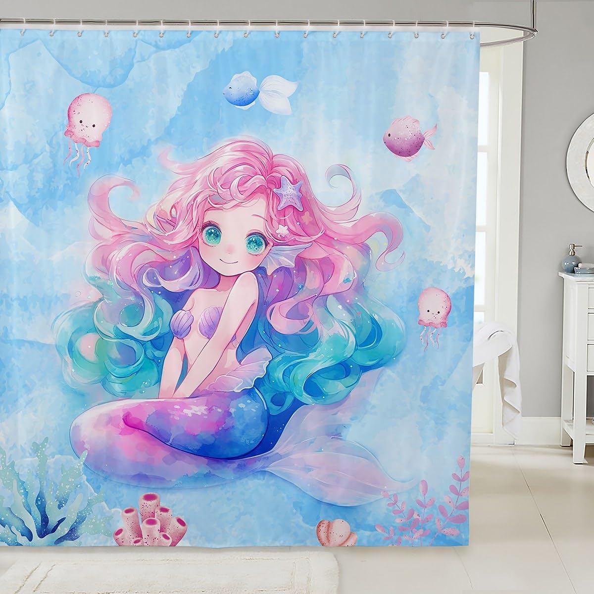 Manfei Mermaid Girls Shower Curtain 72 Inch