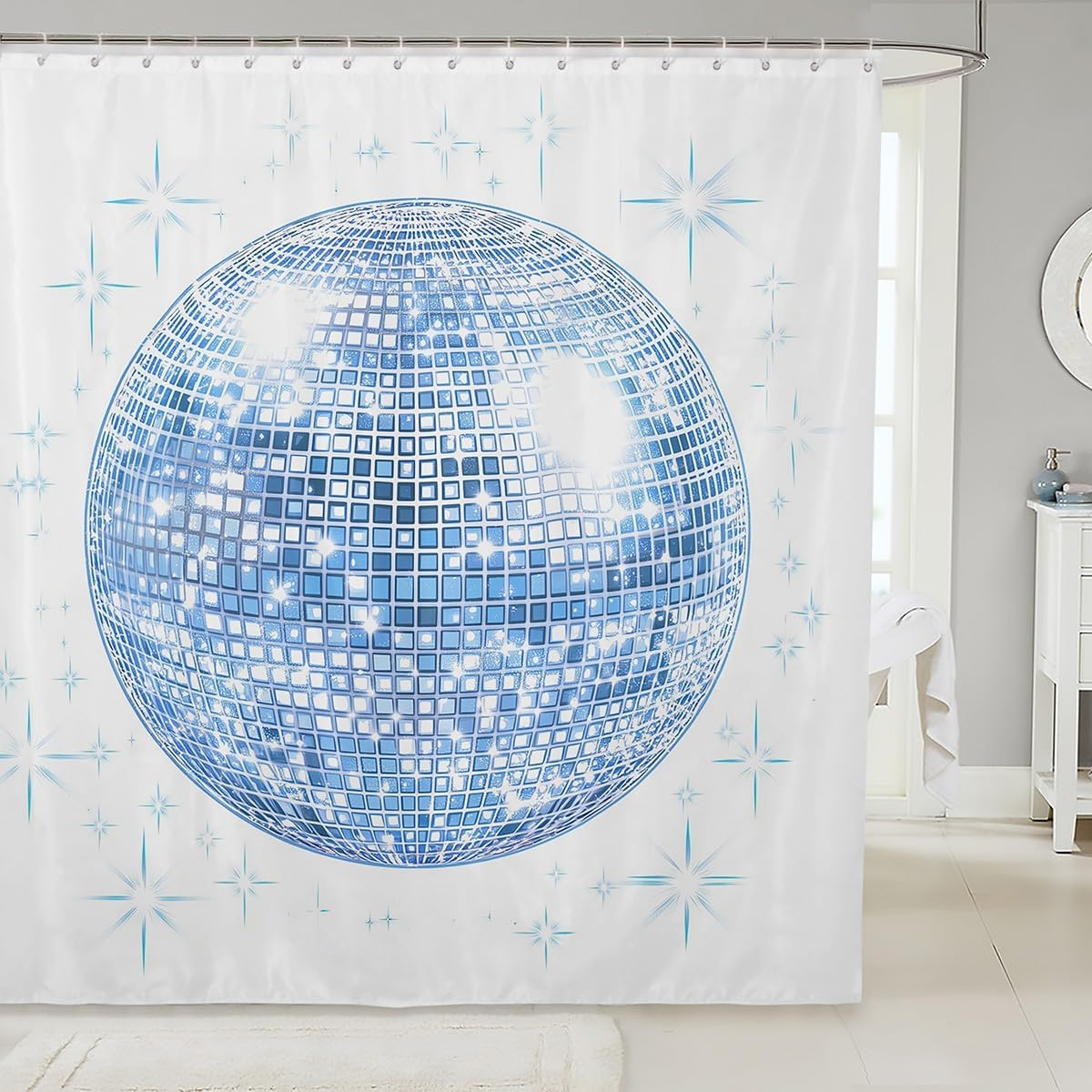 Girls disco mirror ball 72x84 shower curtain Fun stylish for all