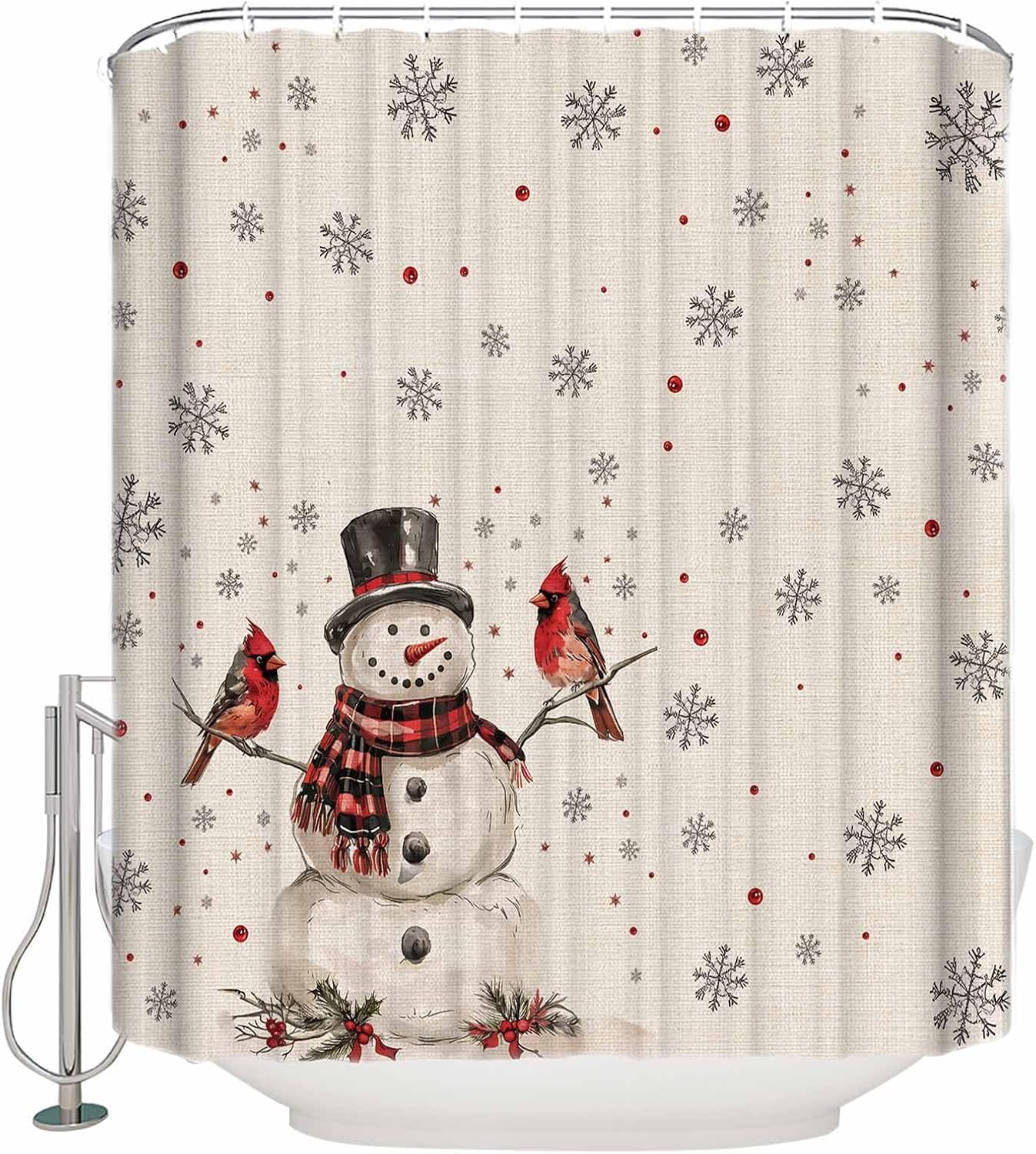 JasmineM Christmas Snowman Snowflake Shower Curtain Set