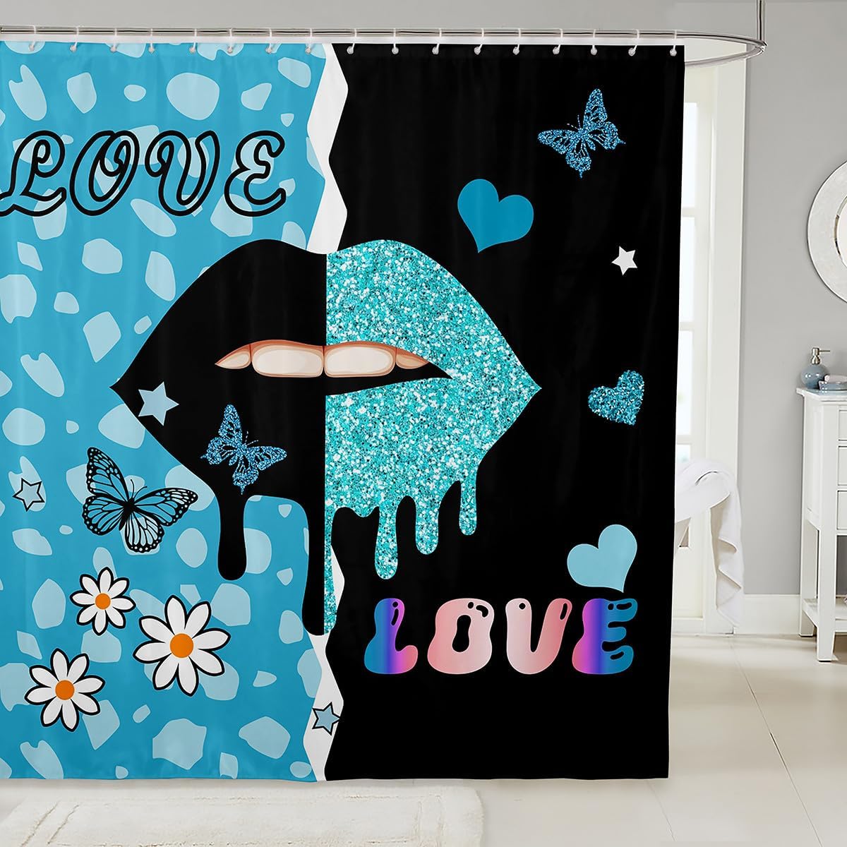 Manfei Lip Kids Shower Curtain with 12 Hooks