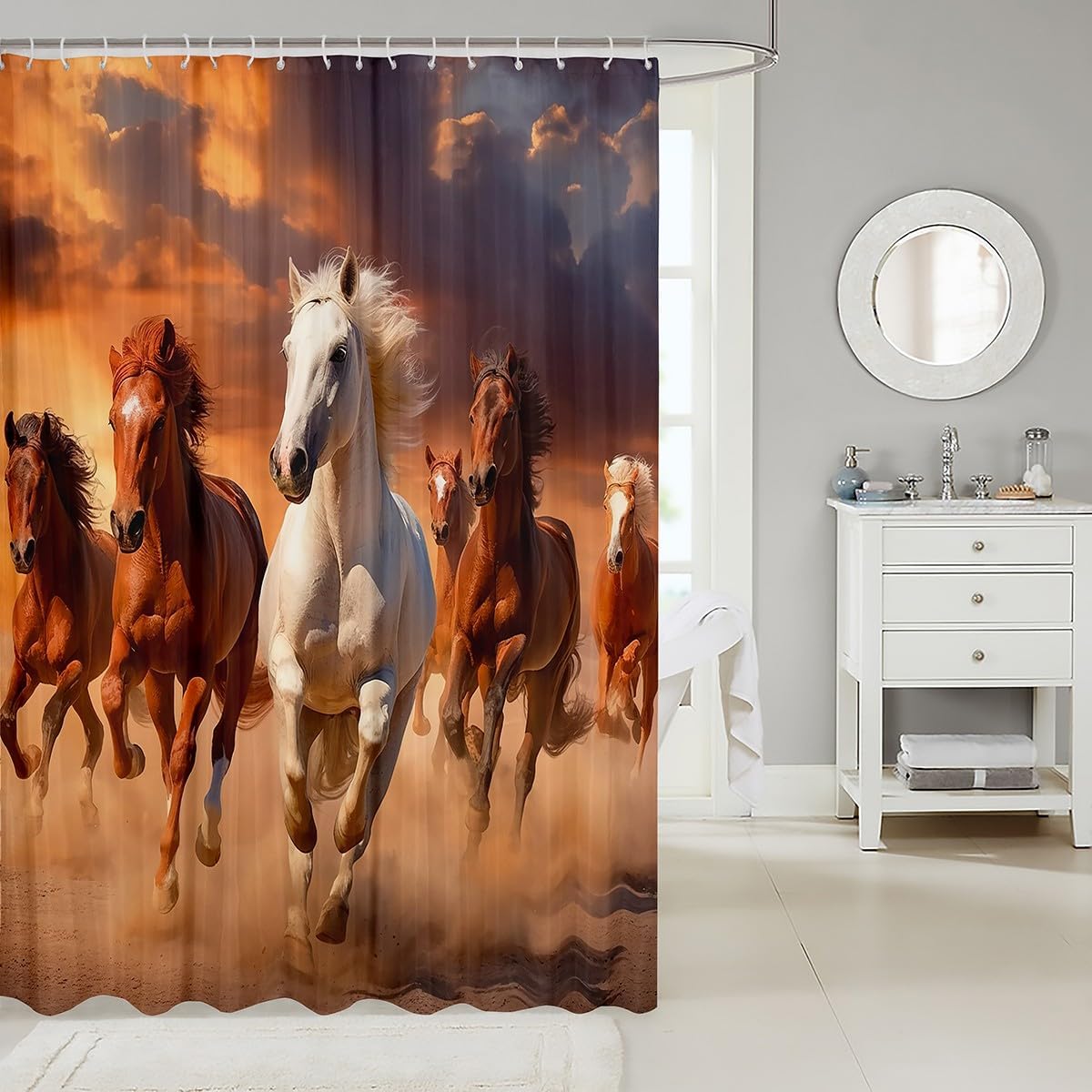 Feelyou Horse Bath Curtain Set 72x78 Kids Boys Girls