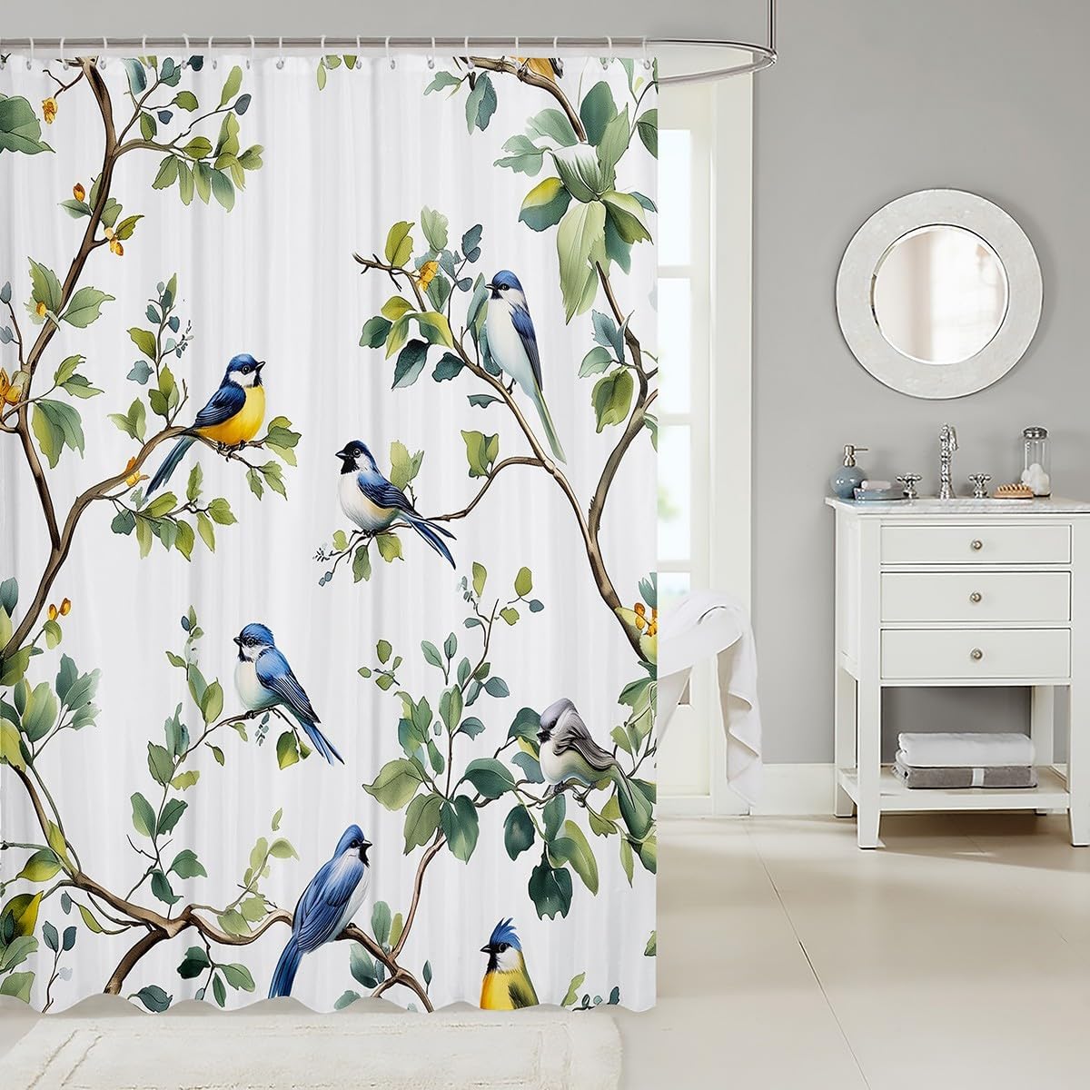 Charming Feelyou Birds Bath Curtain 72x72 Waterproof Fun for Your Bathroom