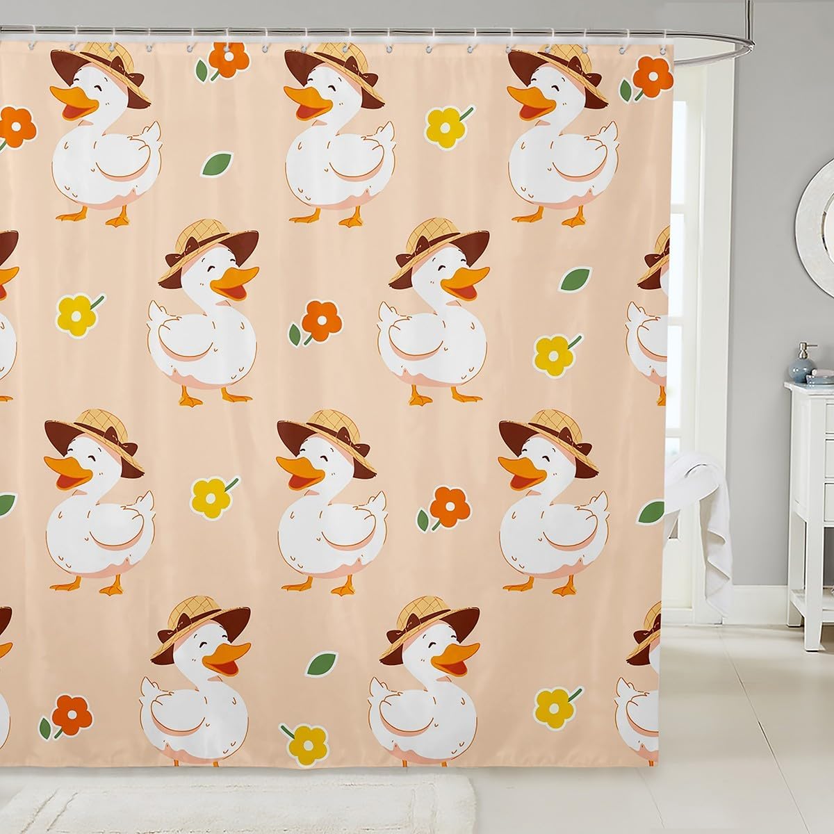 Adorable Cartoon Duck Shower Curtain Set