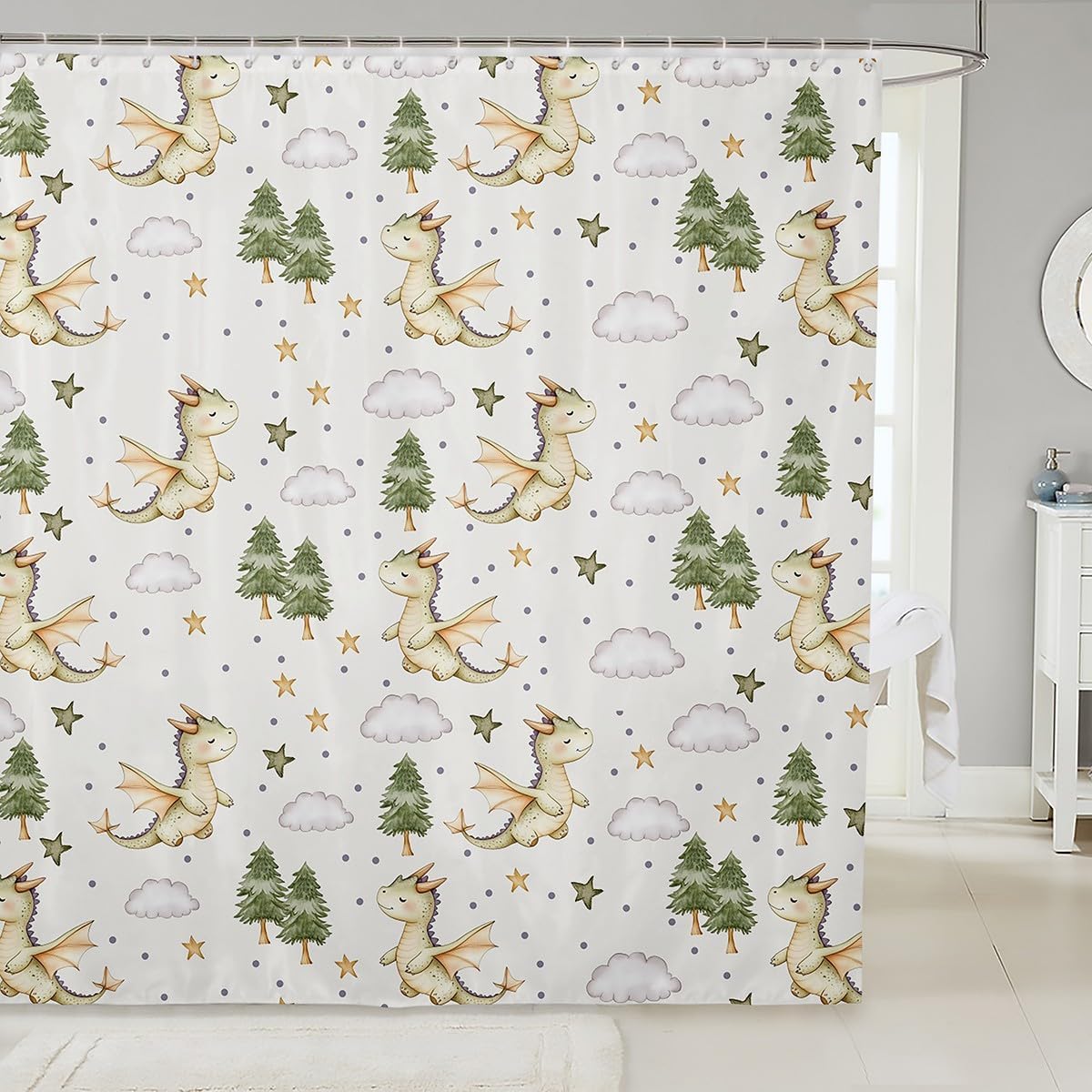 Manfei Cute Dragon Animal Wings Shower Curtain