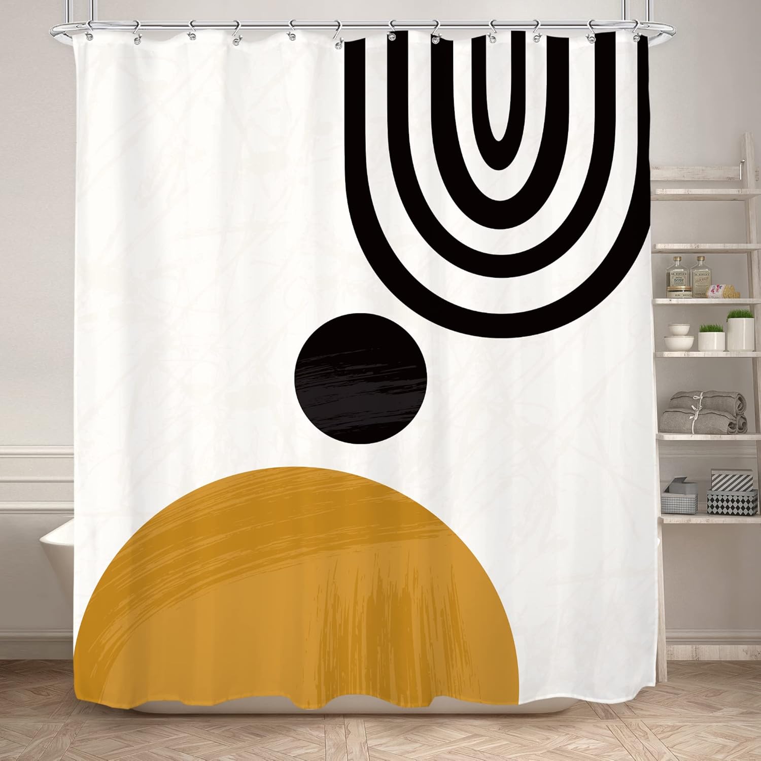 KOMLLEX Cute Mid Century Shower Curtain Set for Modern Aesthetics
