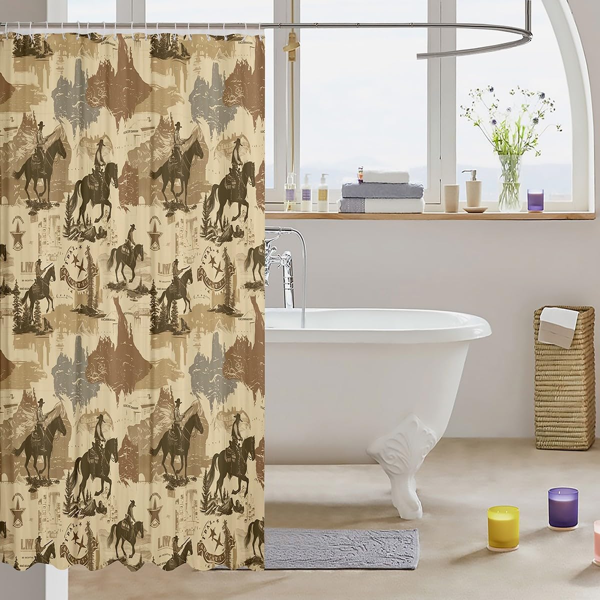 Feelyou Texas Star Cowboy Shower Curtain Set 72x78