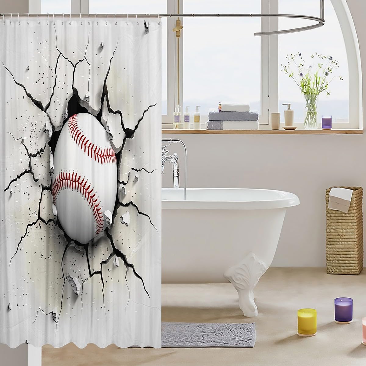 Feelyou Baseball Shower Curtain Set 72x78 Inches
