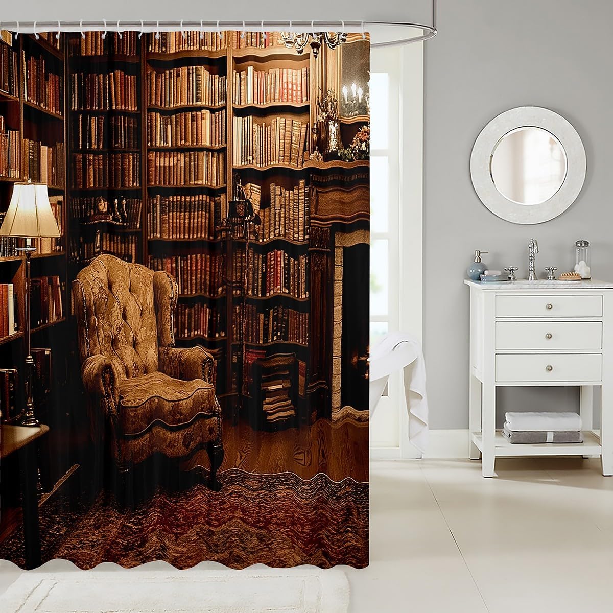 Vintage Bookshelf Shower Curtain