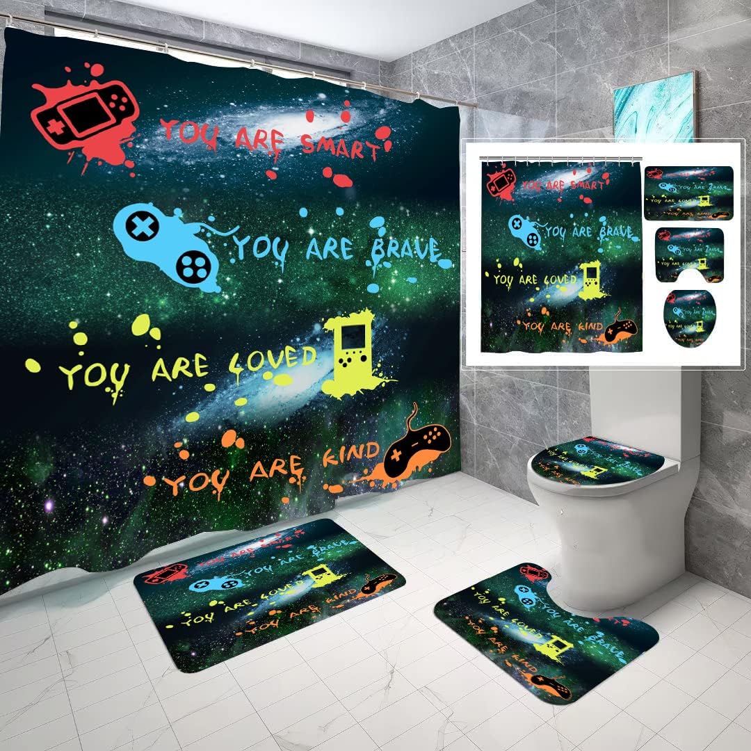 ALEXEX 4 PCS Star Outer Space Kids Shower Curtain Set