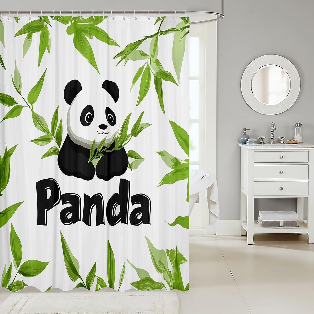 Feelyou Panda Shower Curtain Set 72x72 Cute Kids Bathroom Accessory