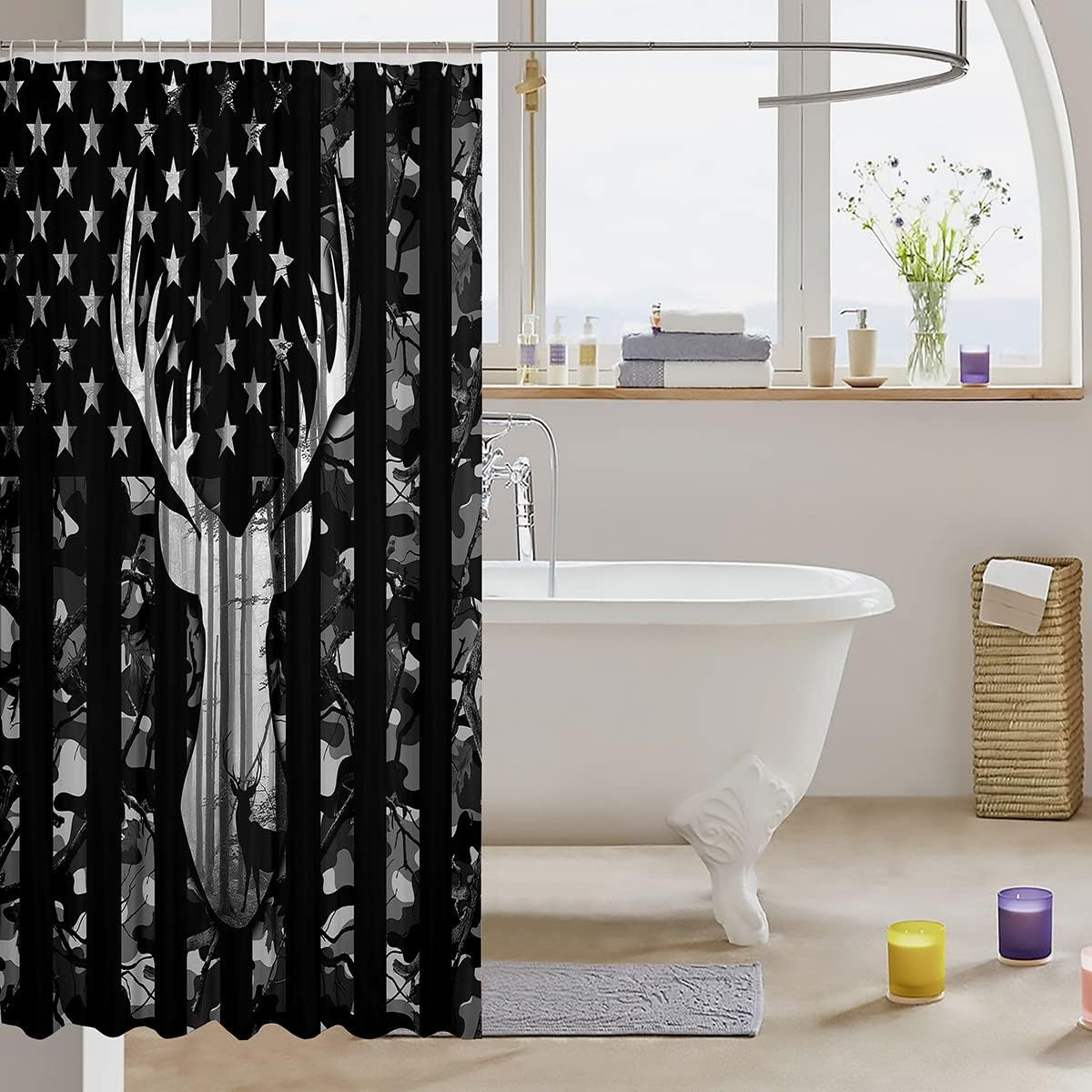 Manfei Deer Antlers Silhouette Bath Shower Curtain