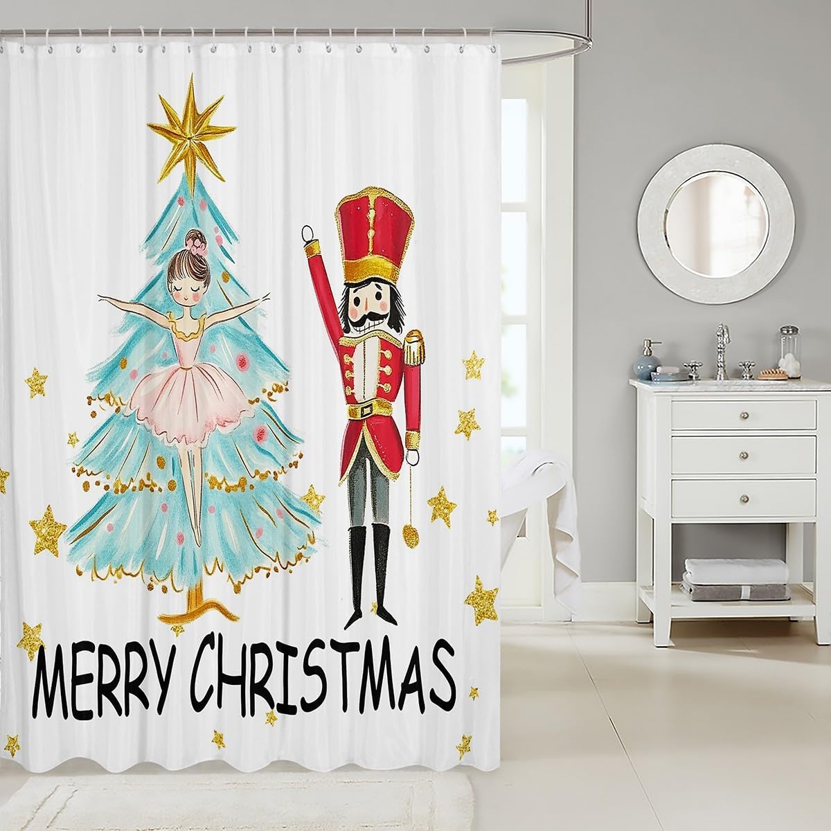 Feelyou Nutcracker Bath Curtain for Kids waterproof shower curtain with festive design