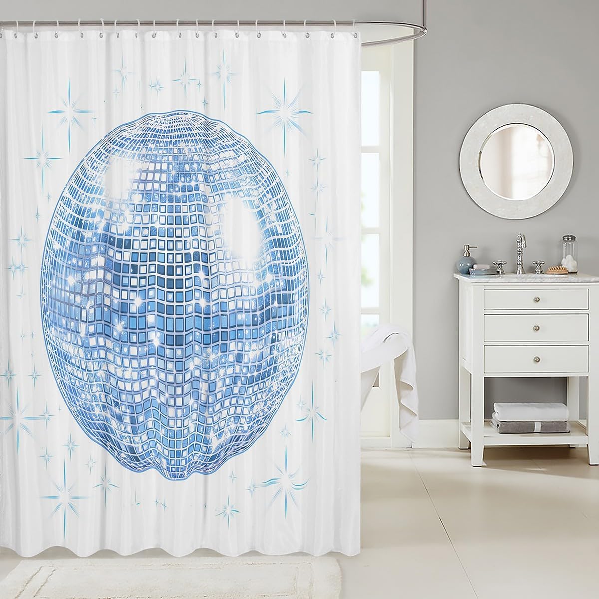 Girls disco mirror ball 72x84 shower curtain Fun stylish for all