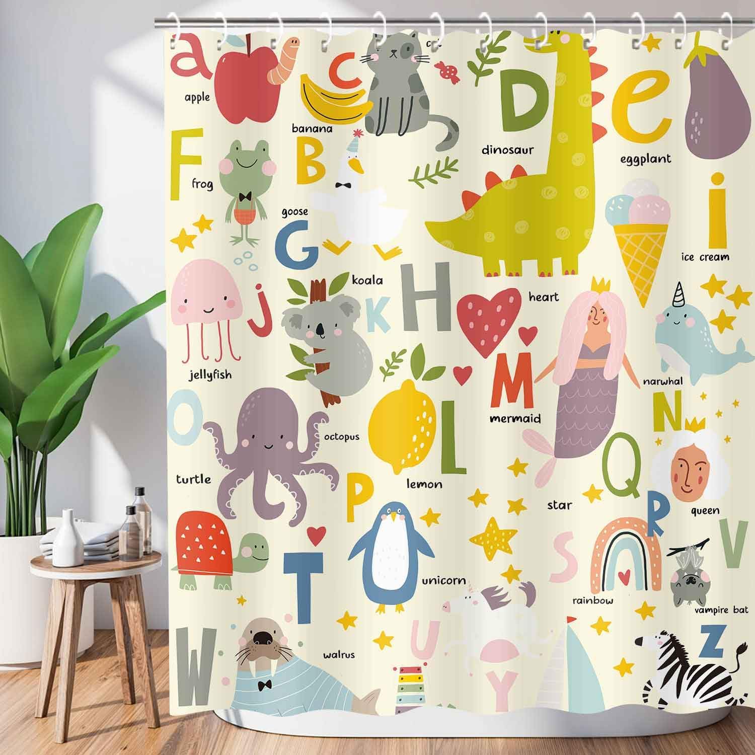 JAWO Kids ABC Learning Shower Curtain Set