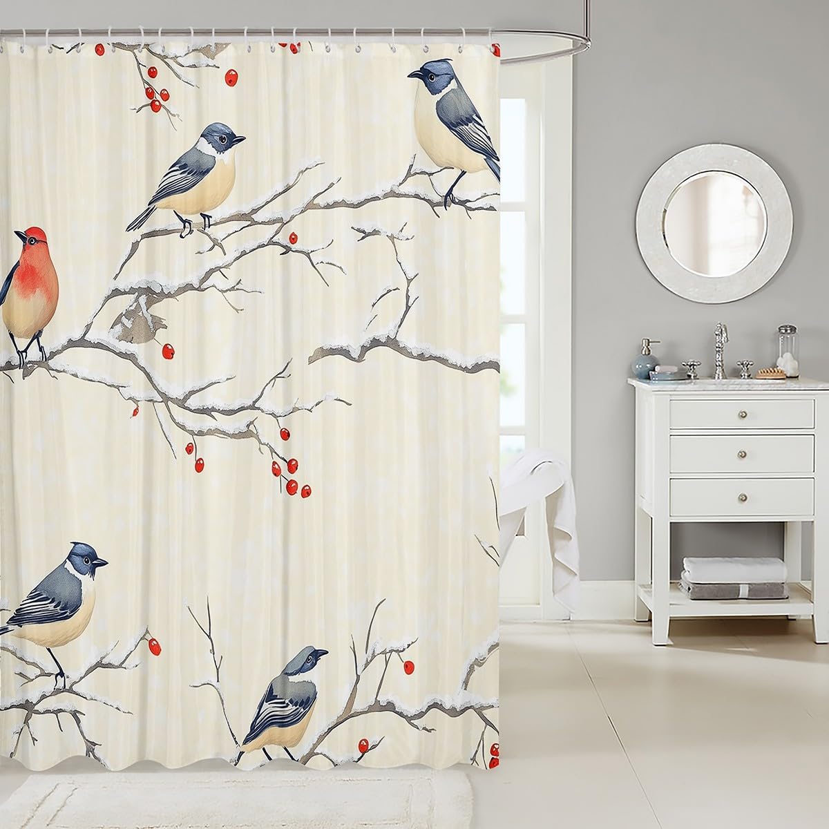 Bathroom curtain with Hummingbird and Flower Design 72x84