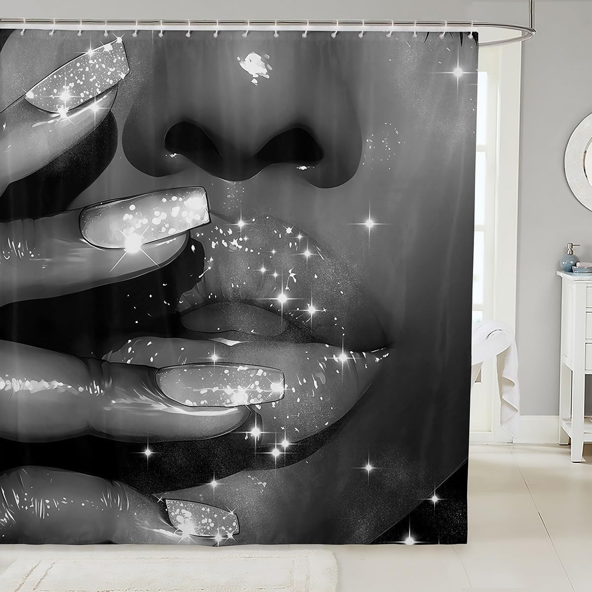White and Gray Shower Curtain for Bathroom Decor