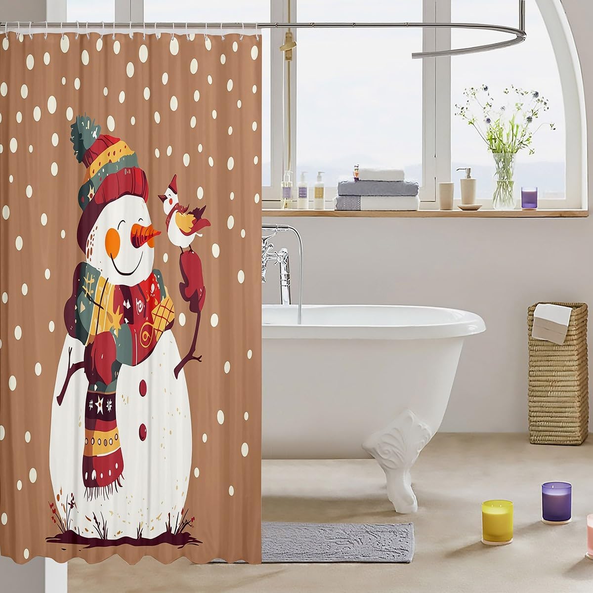 Feelyou Merry Christmas Snowman 72x78 Bath Curtain