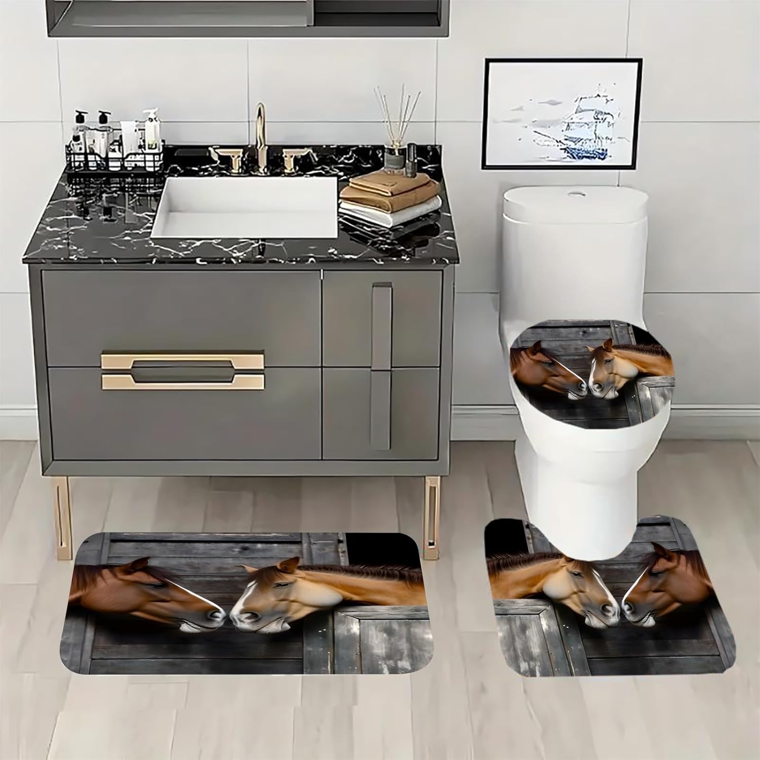 Large Wooden Bathroom Set with 12 Hooks for Rustic Deco
