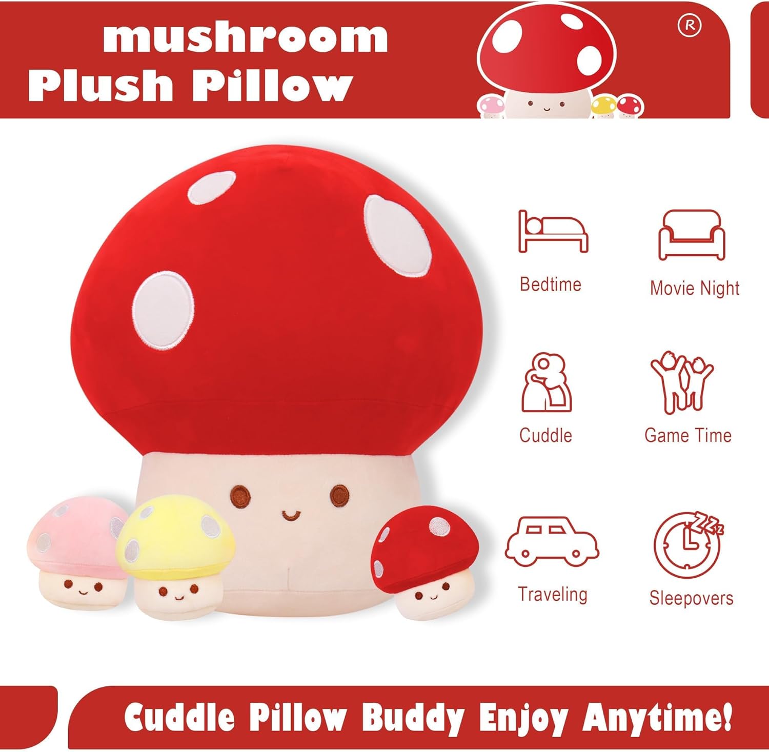 4PCS 12-Inch Mushroom Plush Pillow for Kids and Adults