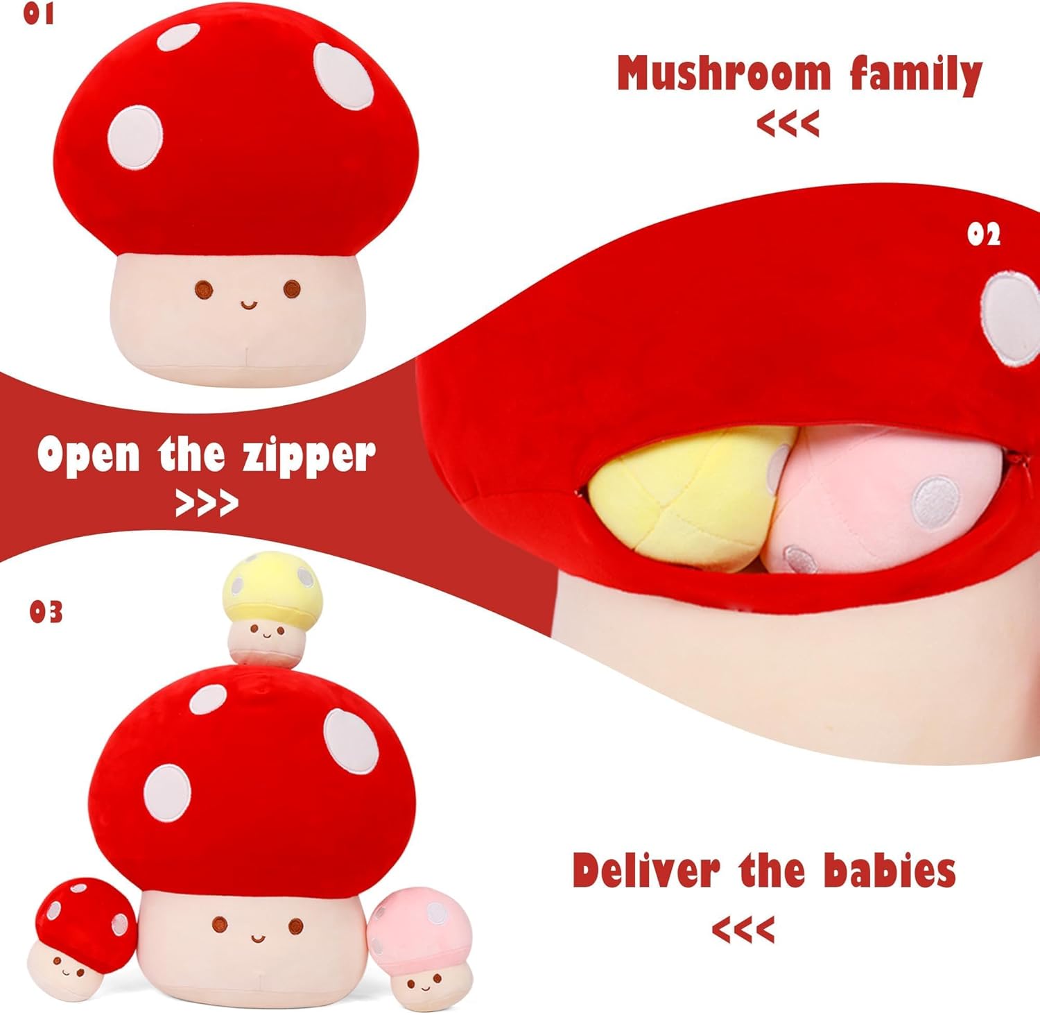 4PCS 12-Inch Mushroom Plush Pillow for Kids and Adults