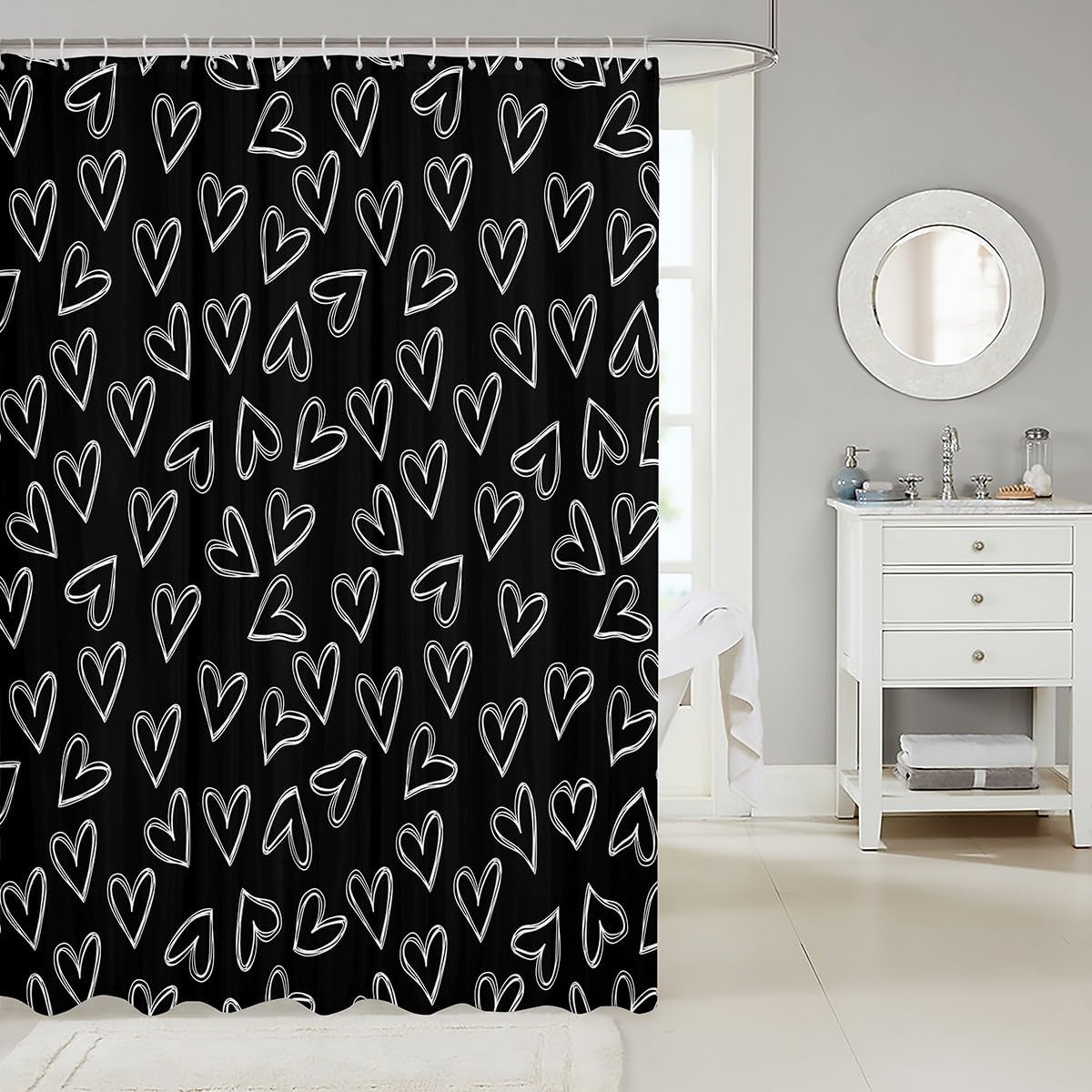 jejeloiu Cute Heart Pattern Shower Curtain Set 1