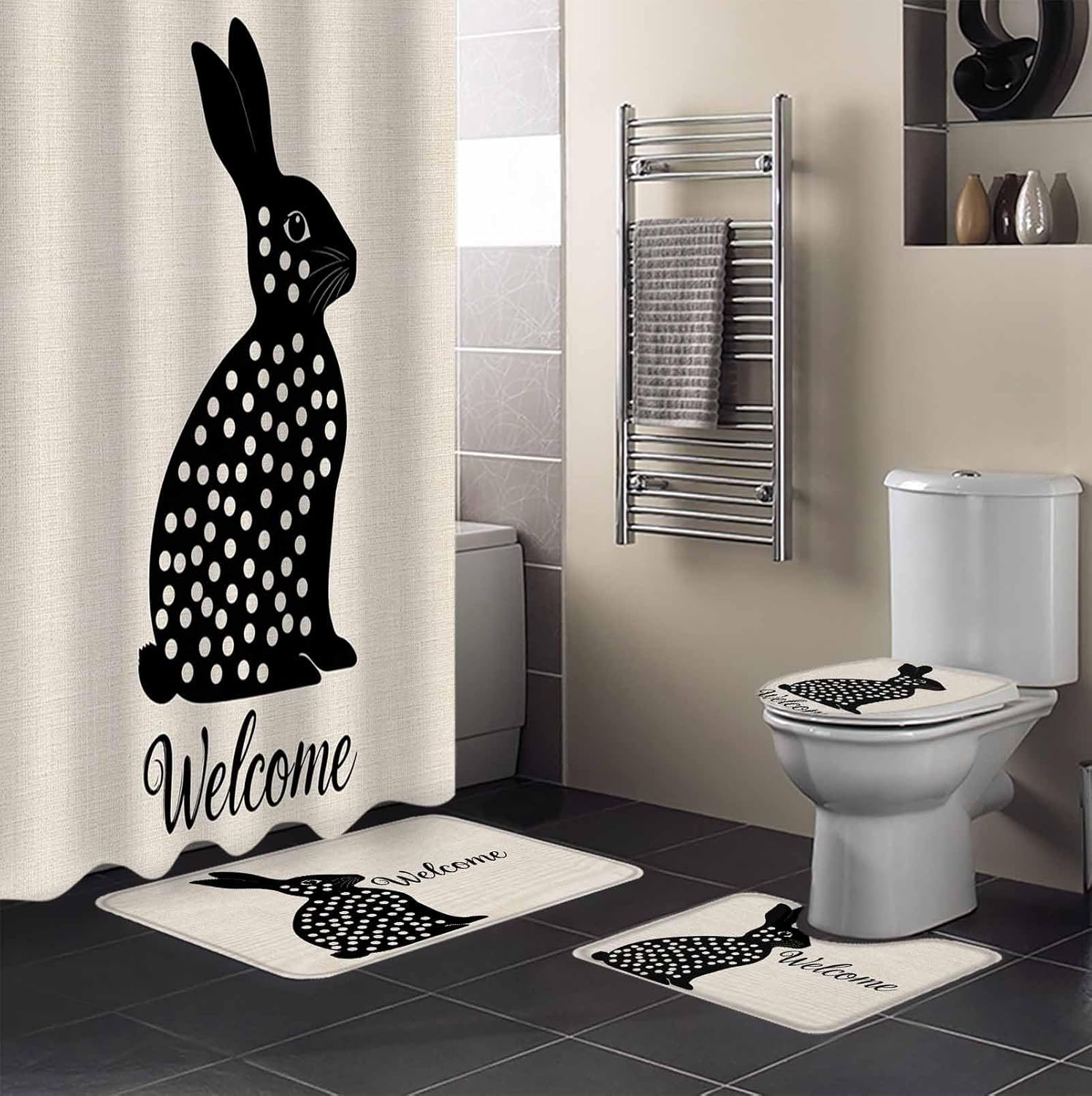 Easter Bunny Bathroom Set for Home Soft Waterproof Machine Washable Durable Cozy