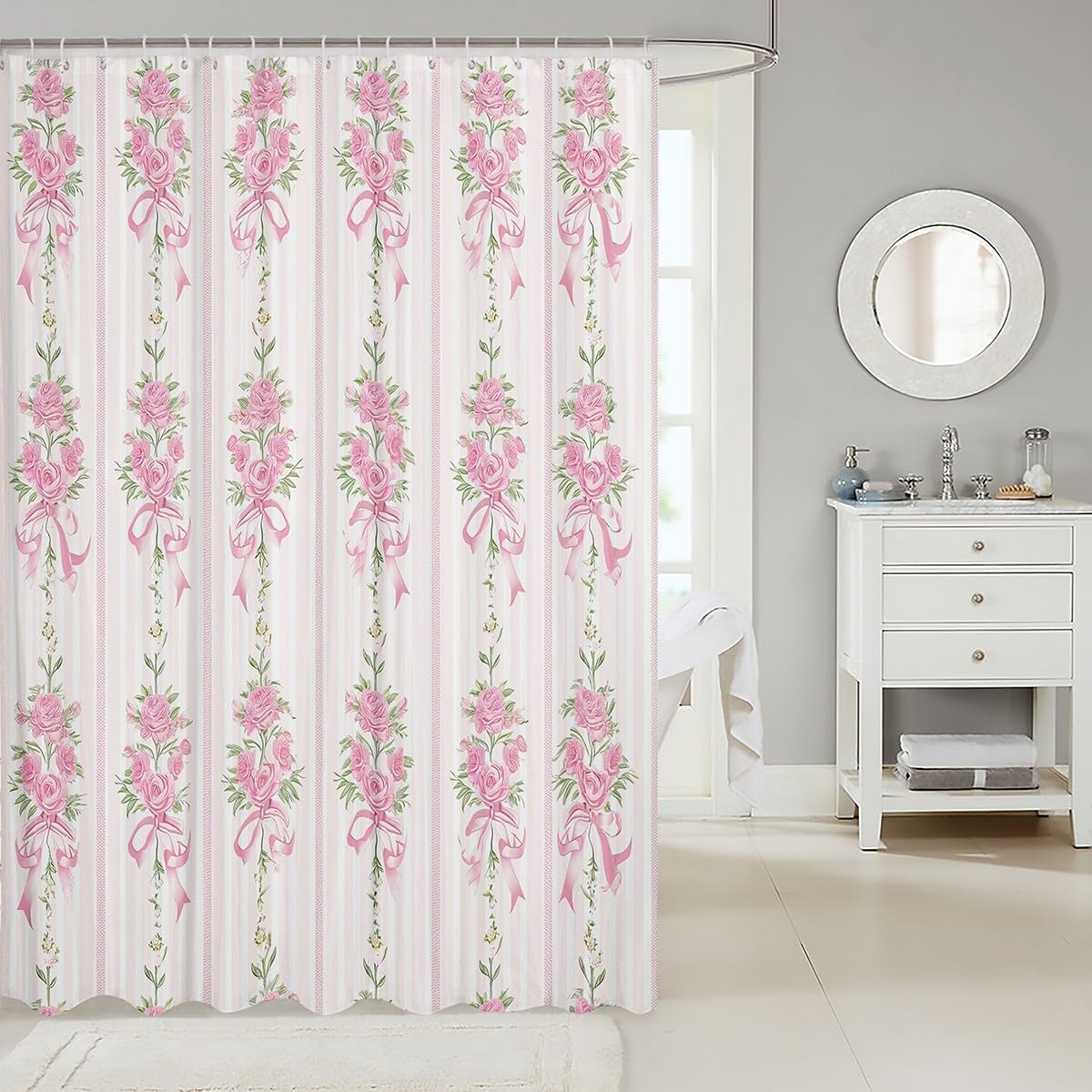 Manfei Bowknot Bath Curtains Pink