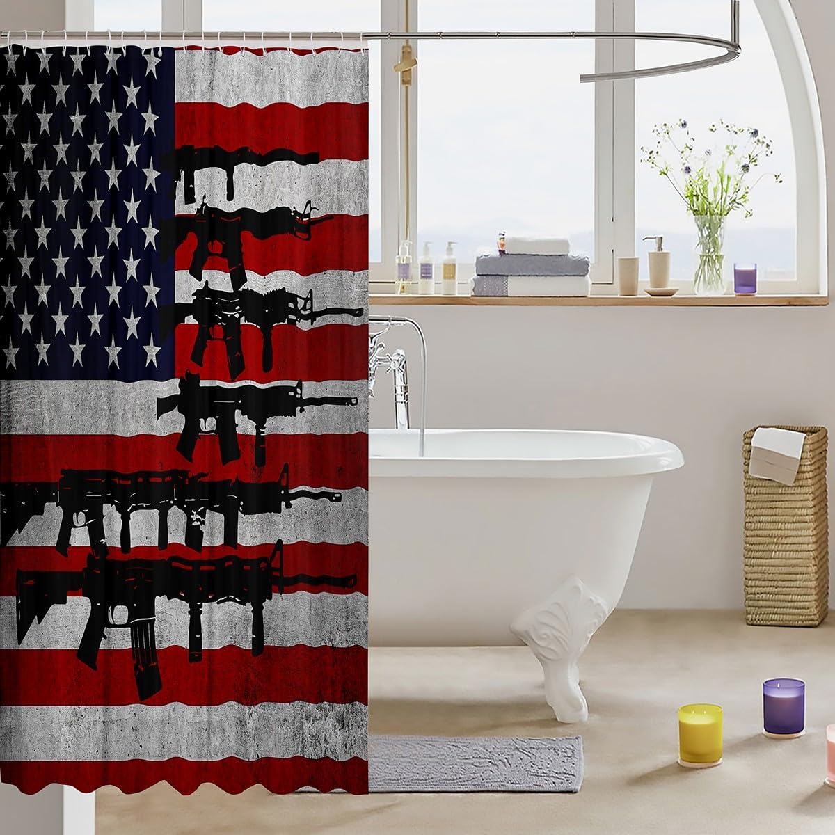 Hot American Flag Bath Curtain 84L x 72W - 72x72 Set