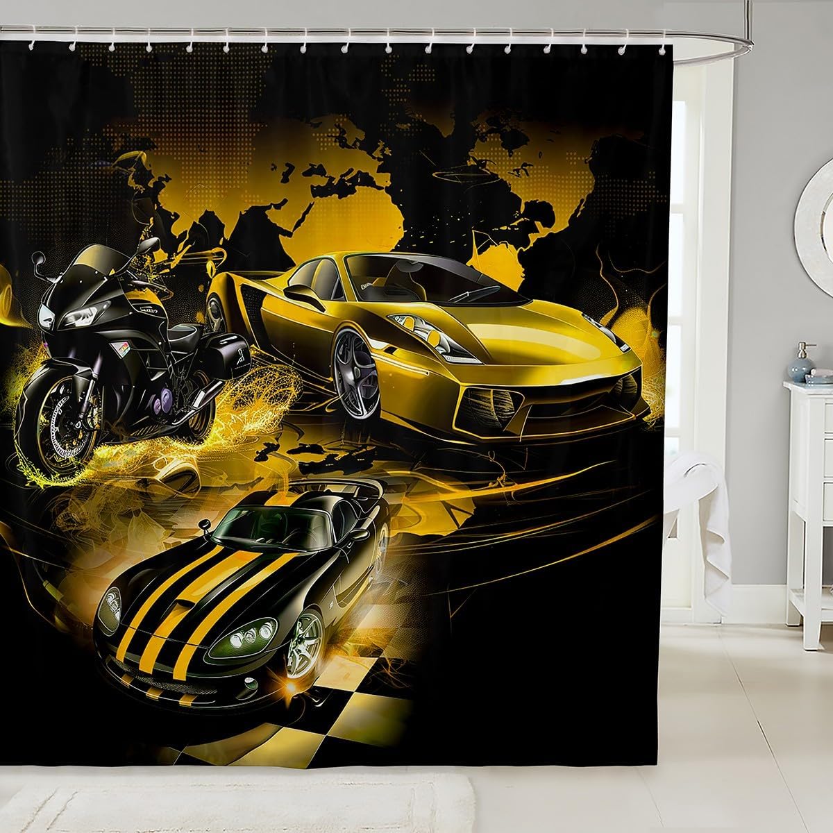 Feelyou Racing Car Bath Shower Curtain Extreme Sports